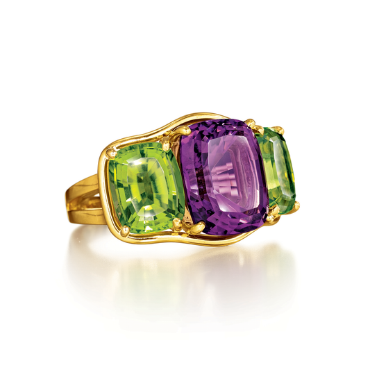 Verdura Three Stone Ring in Amethyst and Peridot