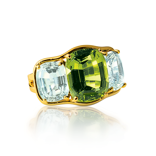 Verdura Three Stone Ring in Peridot and Blue Topaz