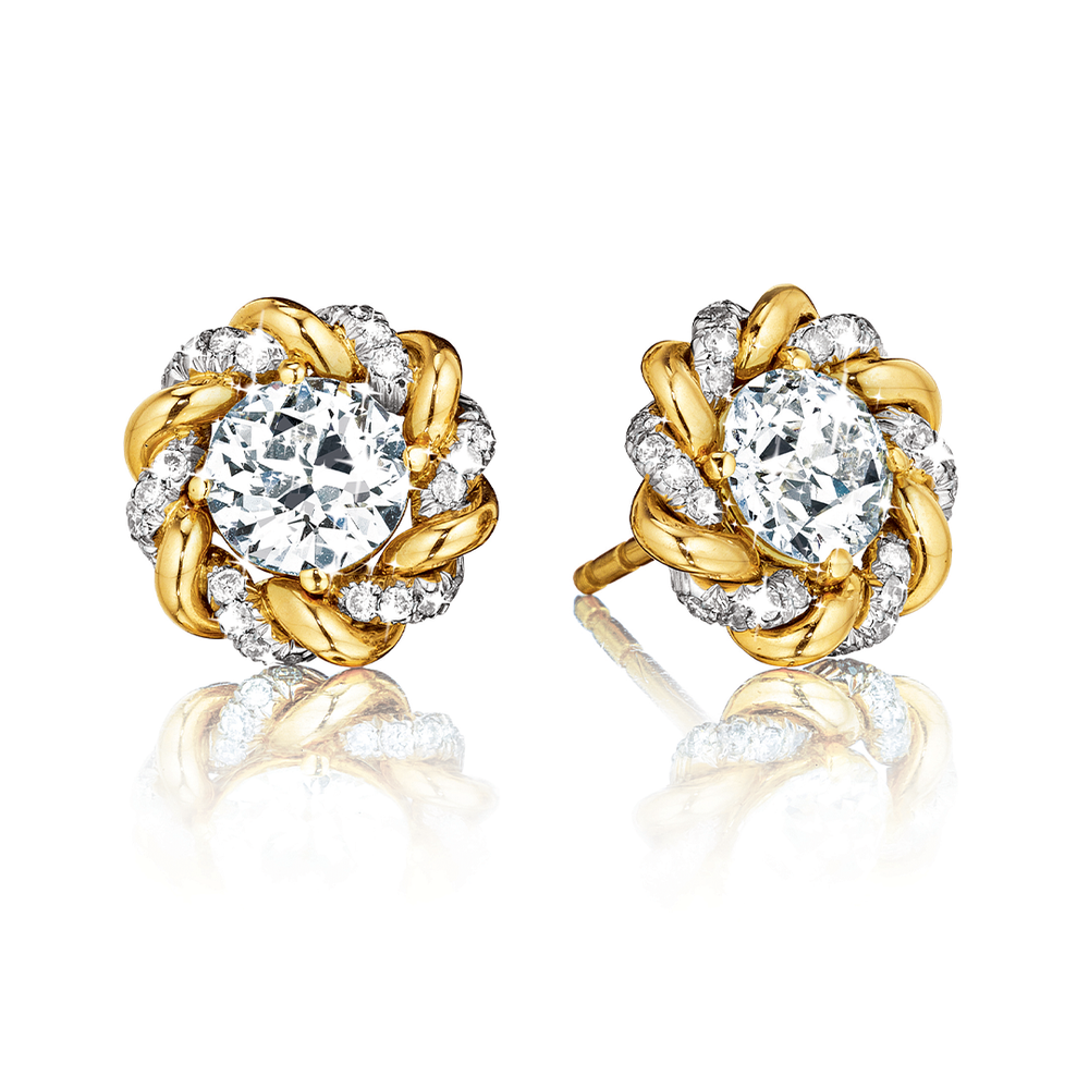 Solitaire Turban Earstuds in diamond and gold