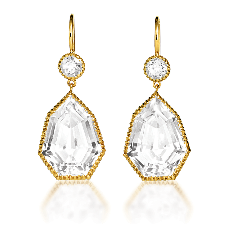 byzantine drop earclips in white topaz