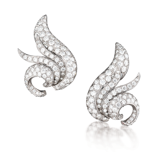 Wing earclips in diamond and platinum