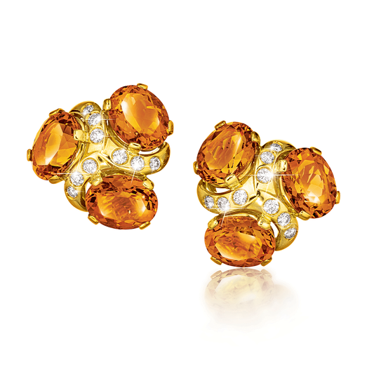 Three Stone earclips in citrine