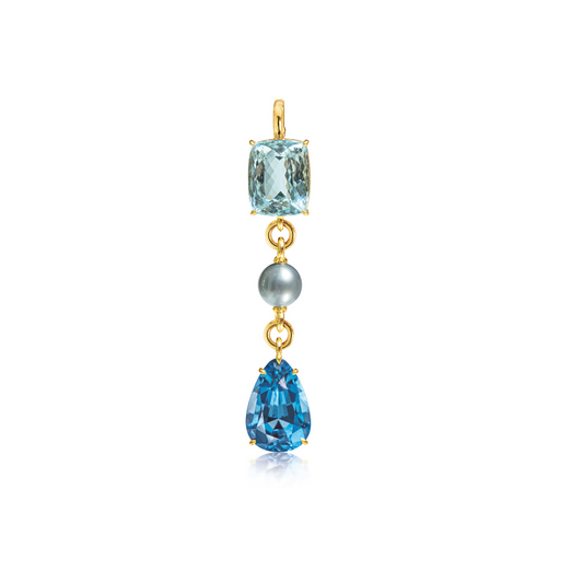 Sea Glass Pendant in aquamarine, blue topaz and Tahitian Pearl