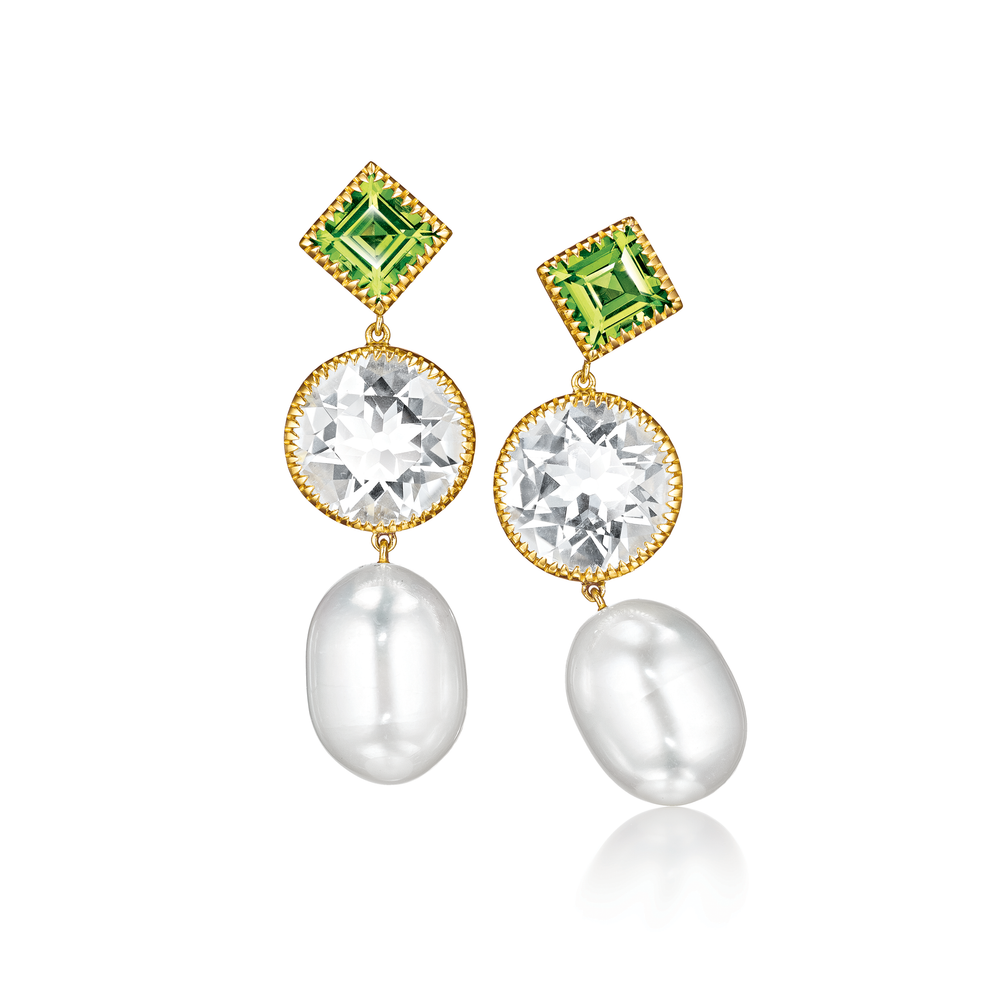 Verdura Byzantine Theodora Earrings in Peridot, White Topaz South Sea Pearl