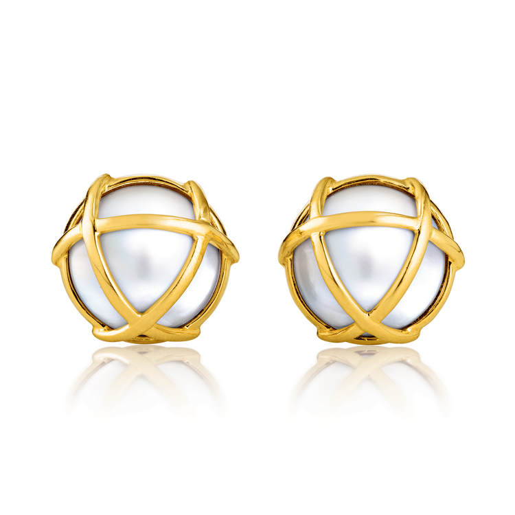 Verdura Caged Earclips in Pearl and Gold