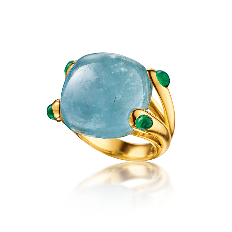 Verdura Candy Ring in Aquamarine and Emerald