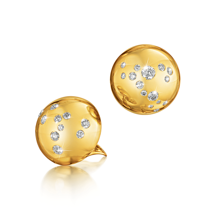 Verdura Constellation Dome Earclips in Gold and Diamond