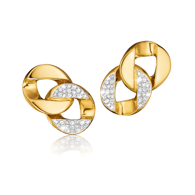 Verdura Curb Link Earclips in Diamond and Gold