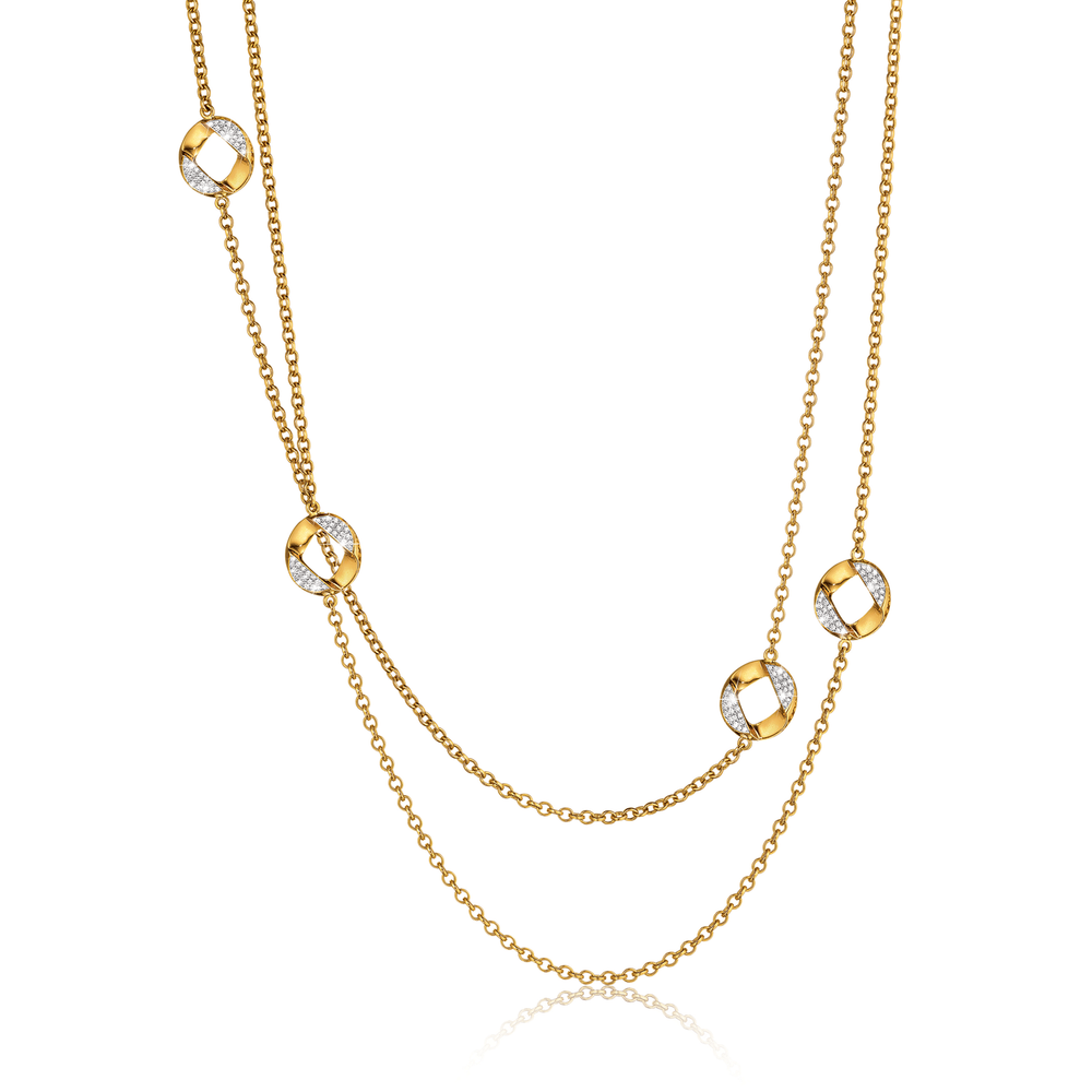 Verdura Curb-Link Station Necklace in Gold and Diamond