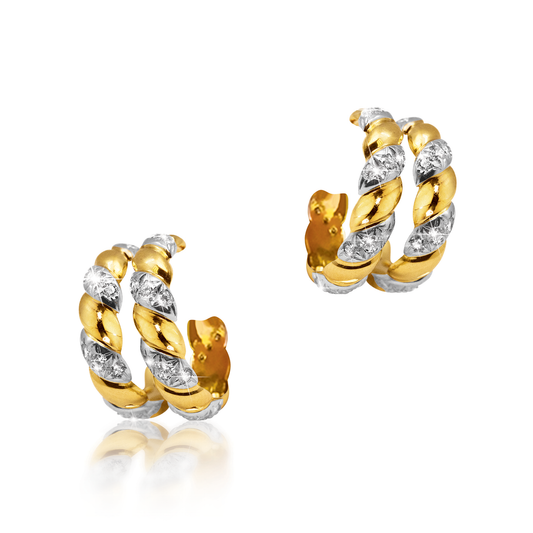 Verdura Double Hoops Torsade Earrings in Diamond, Platinum, and Gold