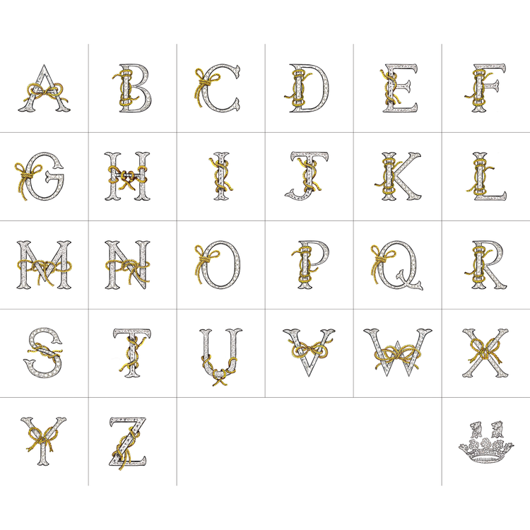 Verdura Initial Pendant Alphabet Layout