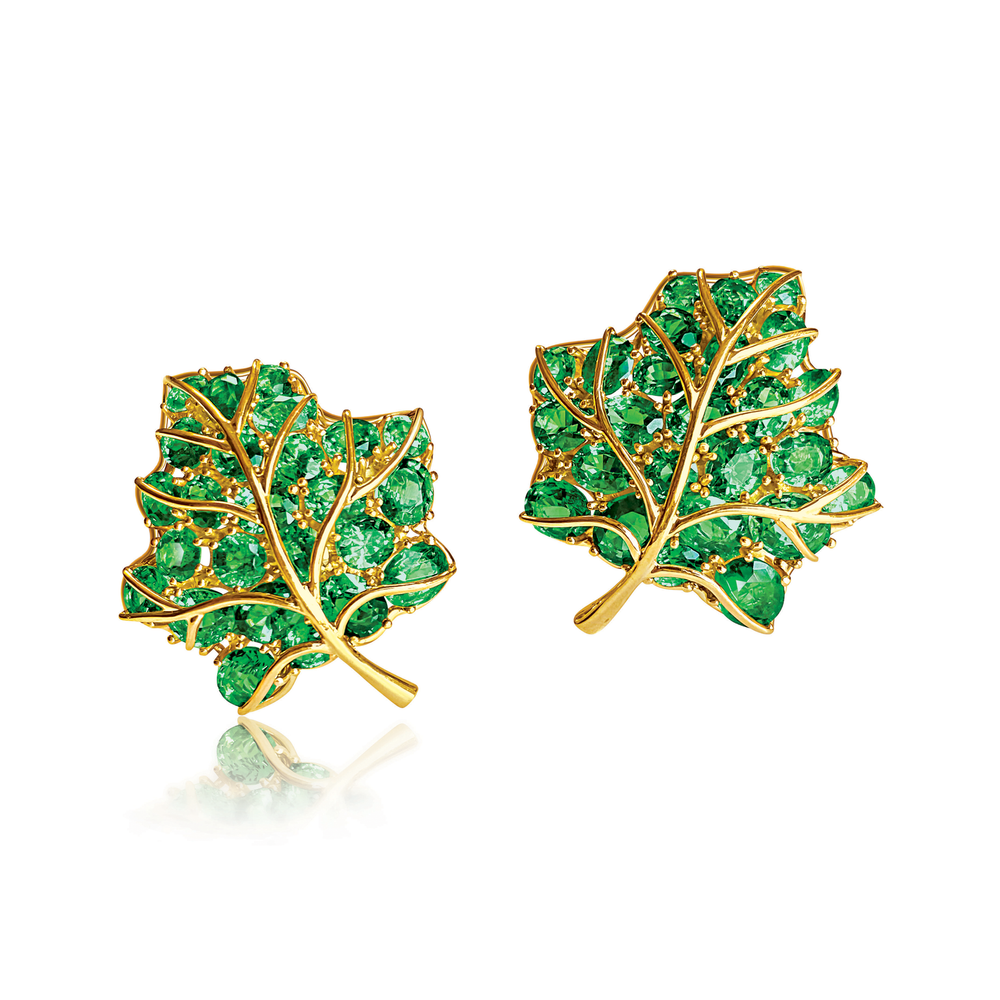 Verdura Leaf Earclips in Tsavorite Garnet