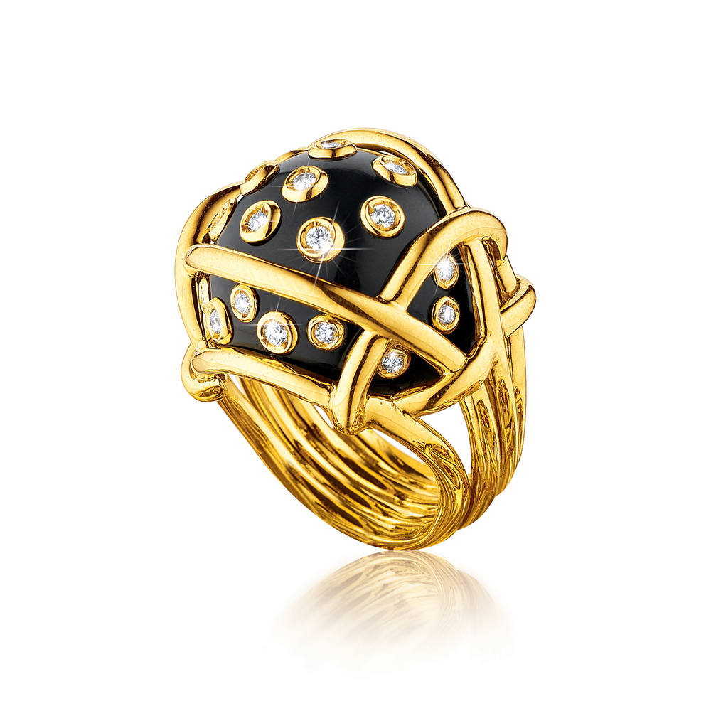 Verdura Polka Dot Ring in Black Jade and Diamond