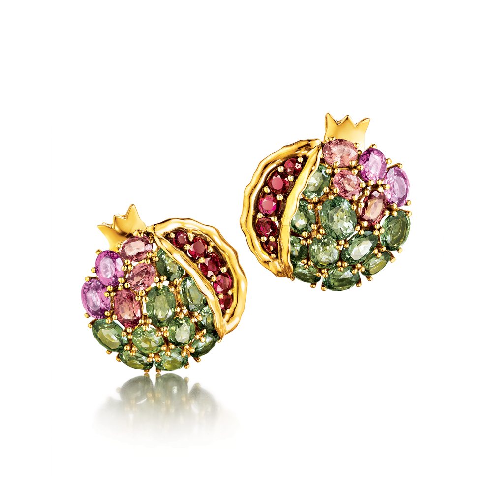 Verdura Pomegranate Earclips in Sapphire and Ruby