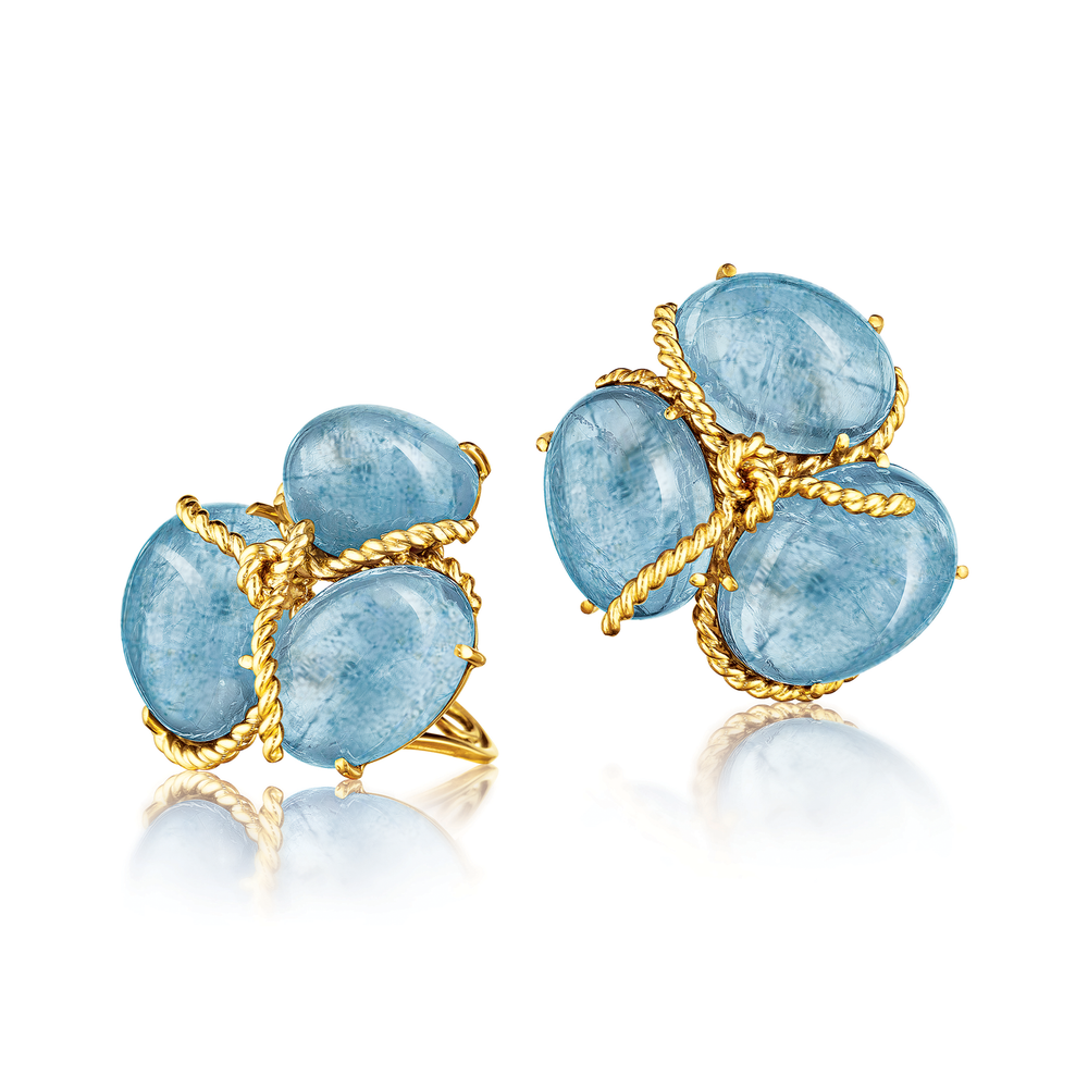 Verdura Rope Knot Earclips in Aquamarine and Gold