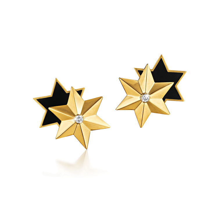 Verdura Star Earclips in Black Enamel and Gold