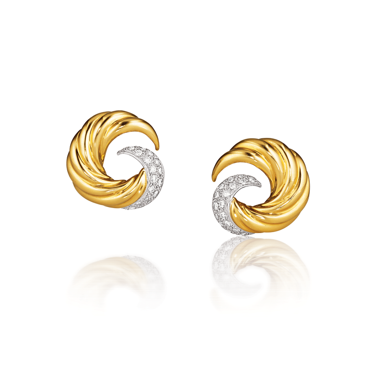 Verdura Swirl Earclips in Gold and Diamond