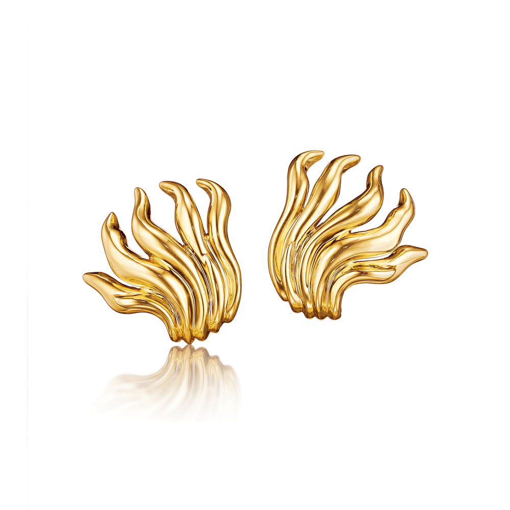 Verdura Tendril Flame Earclips in Gold