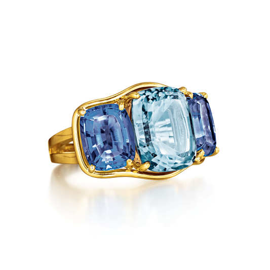 Verdura Three Stone Ring in Aquamarine and Iolite