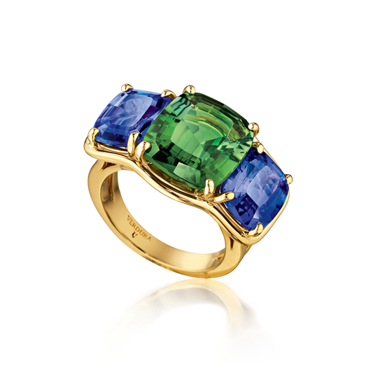 Verdura Three Stone Ring in Tourmaline and Tanzanite