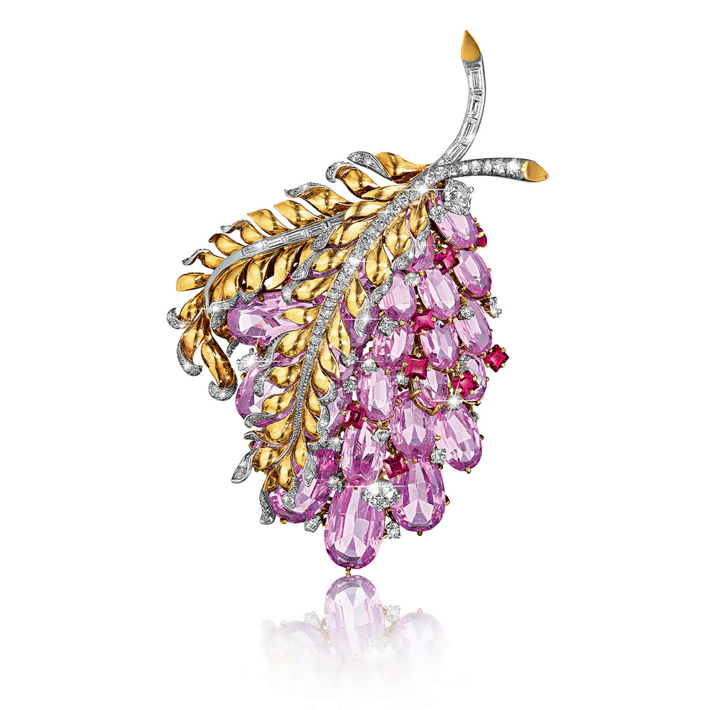 Verdura Vintage Wisteria Brooch in Pink Topaz, Ruby, and Diamond