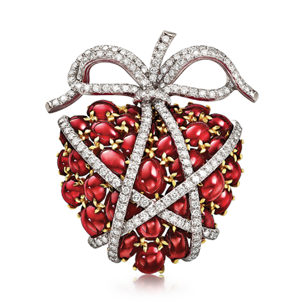 Verdura Wrapped Heart Brooch in Ruby and Diamond