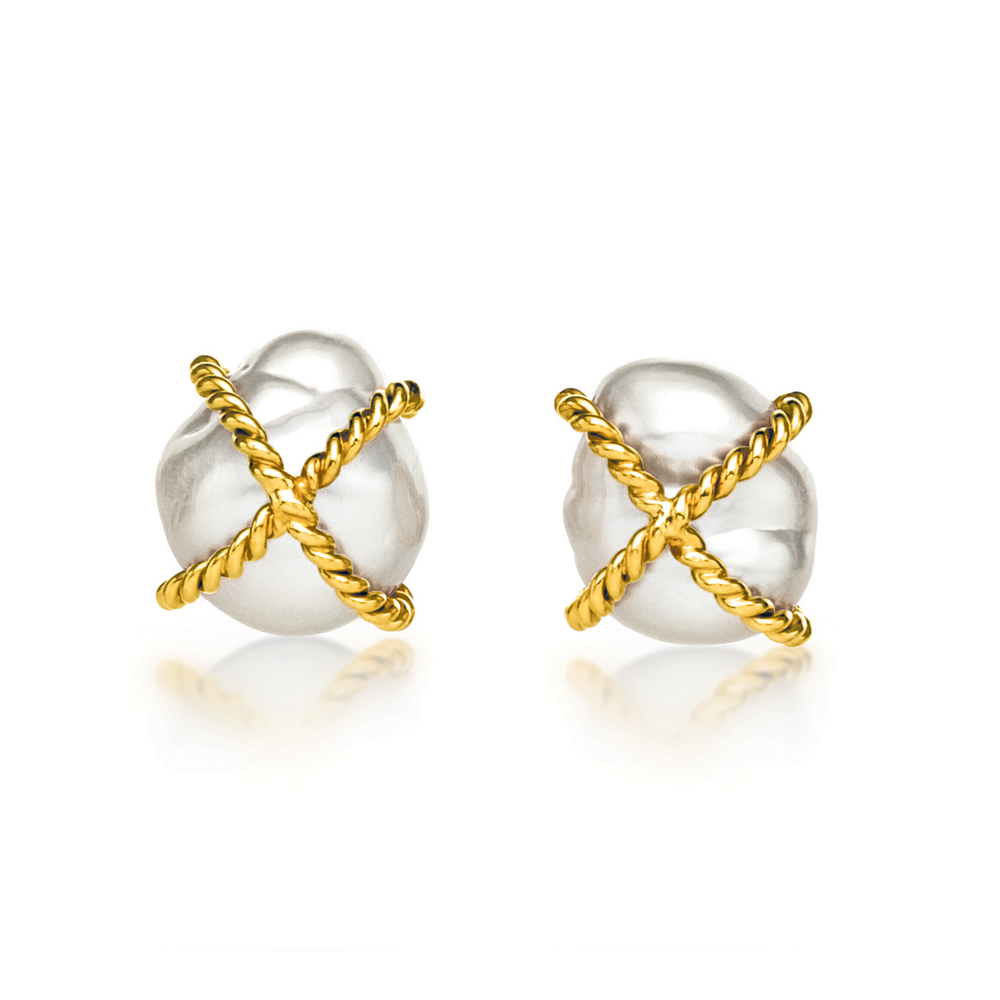 Verdura Wrapped Pearl Rope Earclips in Gold