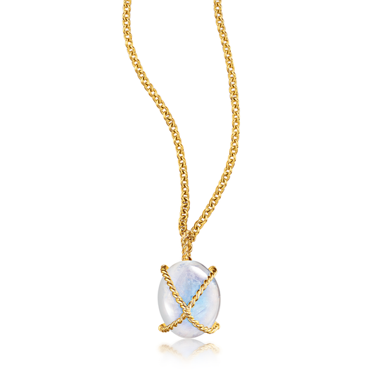 Verdura Wrapped Pebble Pendant Necklace in Moonstone