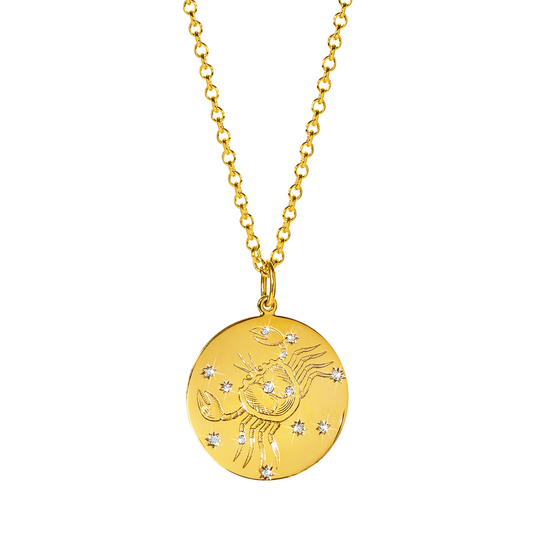 Verdura Cancer Zodiac Pendant Necklace in Gold and Diamond