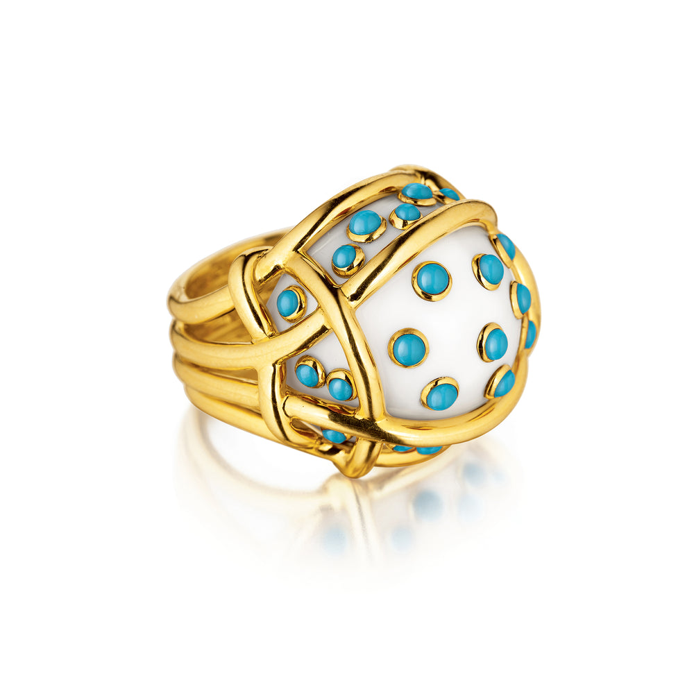 Verdura Polka Dot Ring in cocholong, turquoise and gold