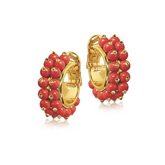 Verdura Beaded Hoop Earclips in coral product