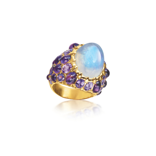 Verdura mosaic ring in moonstone and amethyst