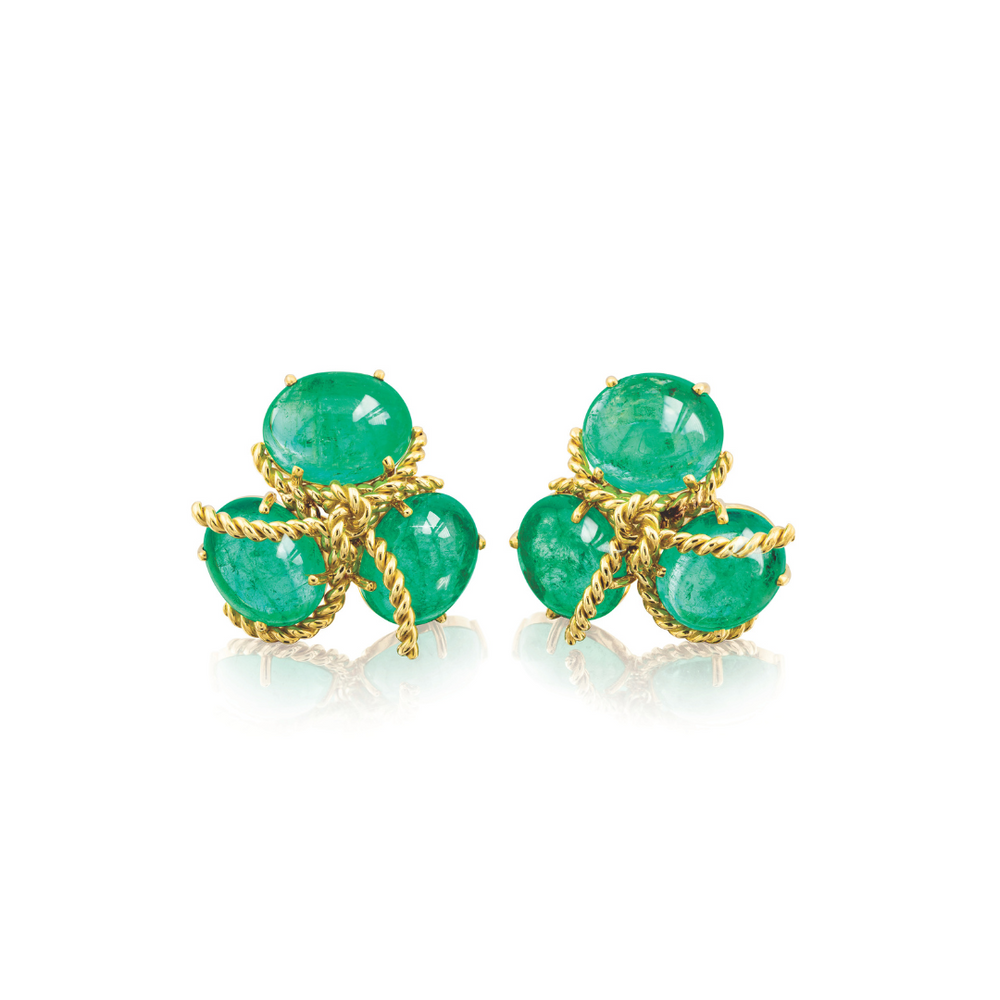 Verdura rope knot earclips in emerald