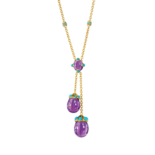 Verdura Candy Lariat Necklace in amethyst, turquoise, and gold