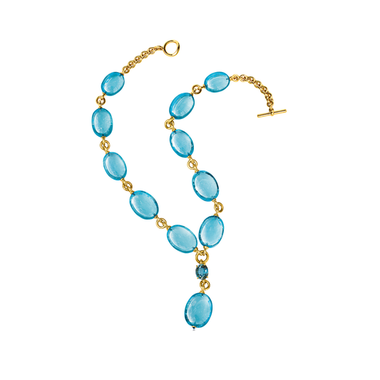 Verdura "Y" Necklace in blue topaz, zircon, sapphire, and gold