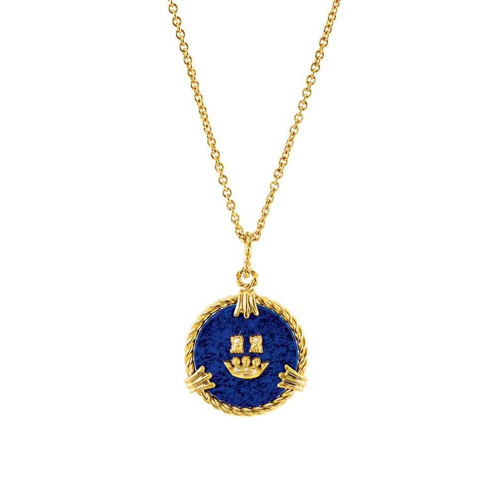Verdura Coronet Pendant Necklace in lapis, diamond, and gold
