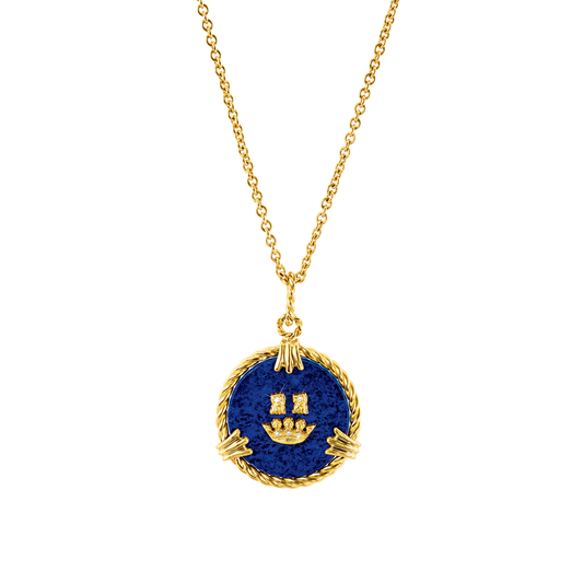 Verdura Coronet Pendant Necklace in lapis, diamond, and gold