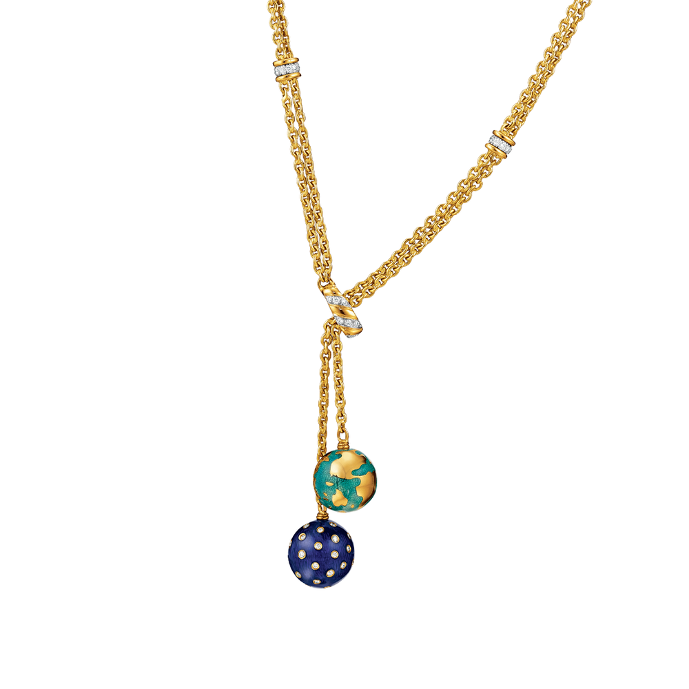Verdura Night & Day Lariat Necklace in gold, enamel, platinum, and diamond