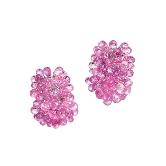 Verdura Briolette Earclips in pink sapphire and platinum