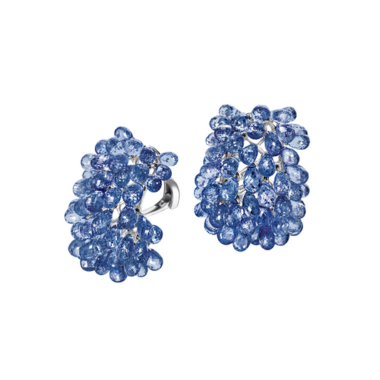 Verdura Briolette earclips in blue sapphire