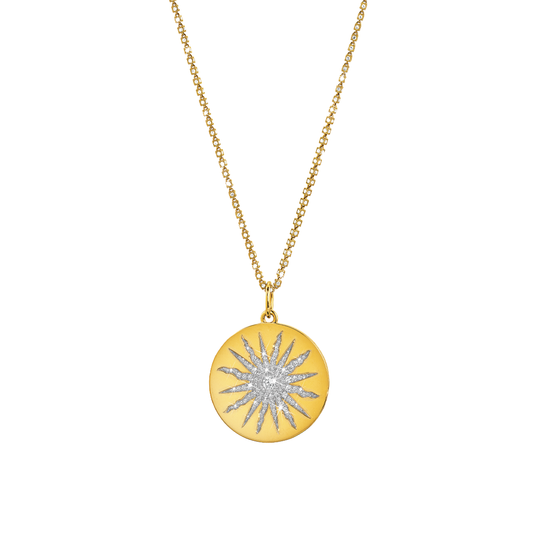 Verdura Sun Pendant Necklace in gold, platinum, and diamond