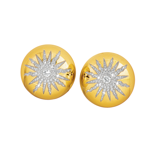 Verdura Sun Earclips in gold, platinum, and diamond