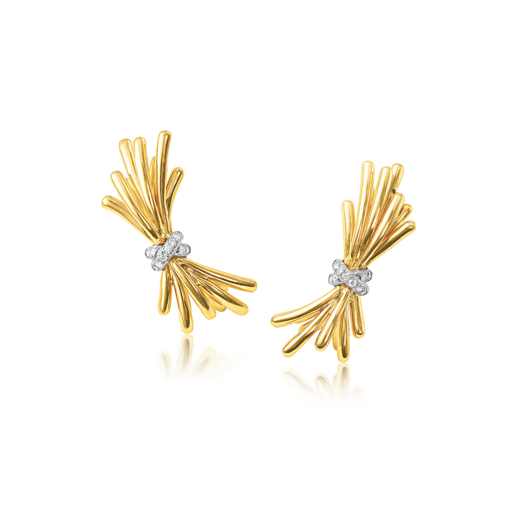 Verdura Bundle Earclips in gold and platinum with diamonds