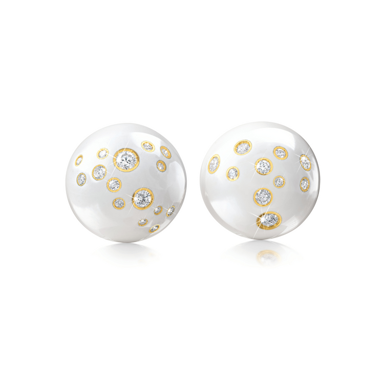 Verdura Constellation Dome Earclips in gold with white enamel and diamonds, inspired by the Constellation Bracelet first designed in 1944 and owned by Minnie Astor