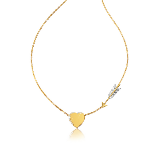 Verdura Cupid’s Arrow Pendant Necklace in gold and platinum with diamonds, inspired by Verdura and Salvador Dalí’s shared design language of arrows and hearts