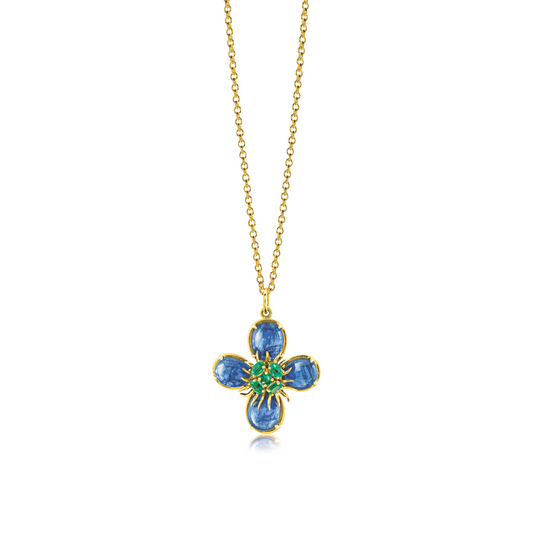 Verdura Dogwood Pendant Necklace in gold with sapphires and emeralds, inspired by the 1943 Dogwood Brooch designed by Verdura and memorialized in a painting by Salvador Dalí.