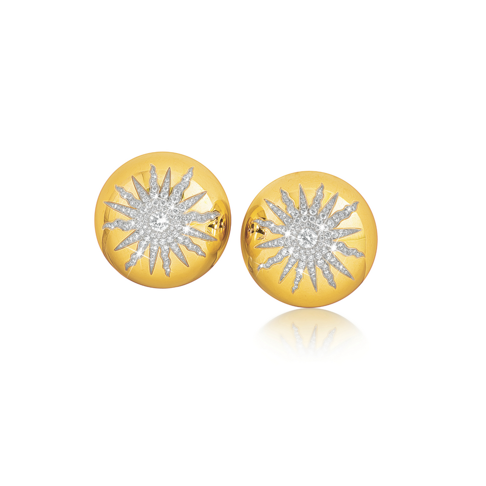 Verdura Sun Earclips in gold and platinum with diamonds