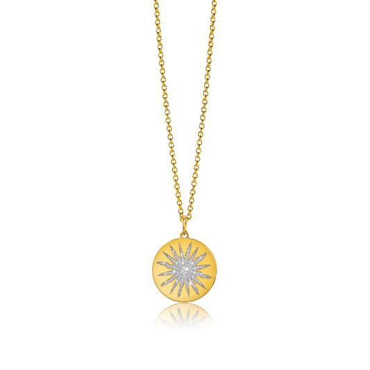 Verdura Sun Pendant Necklace in gold and platinum with diamonds