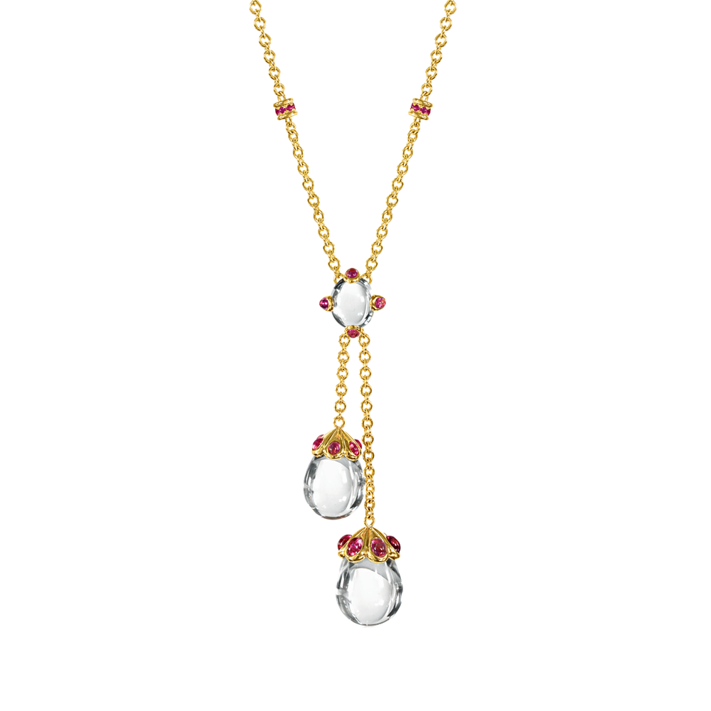 Verdura Candy Lariat Necklace in white topaz, pink tourmaline, and gold