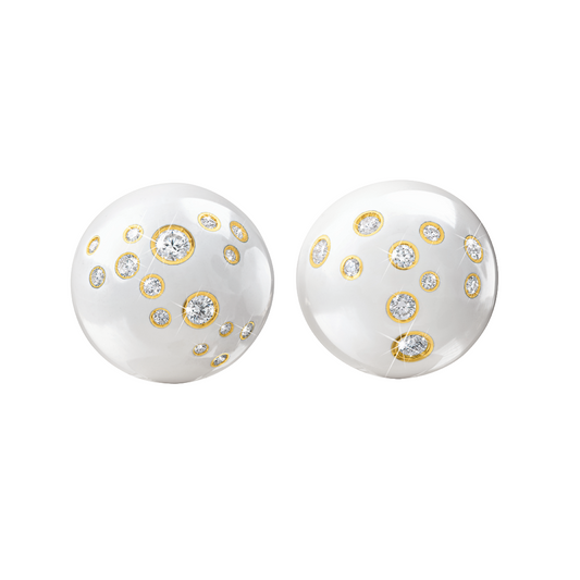 Verdura Constellation Earclips in white enamel, diamond, and gold
